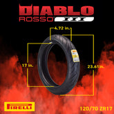 Pirelli Diablo Rosso III 120/70ZR17 Front & 190/50ZR17 Rear Motorcycle Tire Set - High Performance, Durable, & Reliable Tire for Sport/Street Bikes with Keychain
